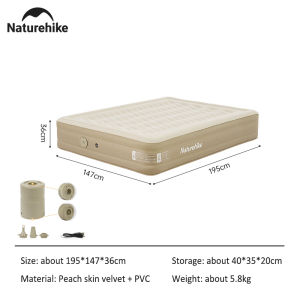 Naturehike New upgraded Chenyu Gamping Inflatable Bed Skin Friendly Fabric Air Mattress Built in Air Pump Single Double Bed Portable Sleeping Pad Camping Mat CNH22DZ015