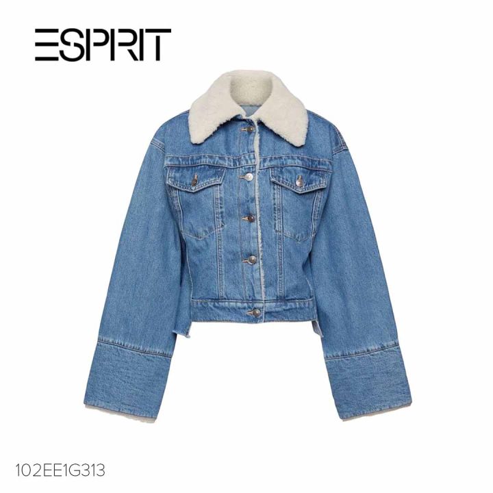 Womens Jacket Cropped Denim Jacket With Fur ESPRIT Women Cropped