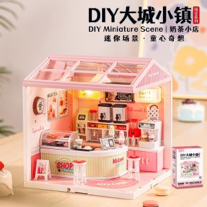 JIAERLE TOYS Small Town in Big City DIY Fun Miniature Scene with LED Light | Mini Bedroom (96 Pieces)
