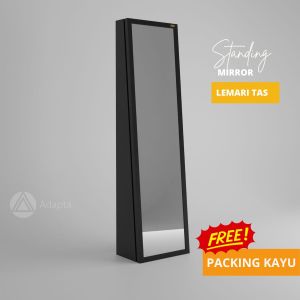 Kaca Lemari Tas Kaca Cermin Standing Mirror Hitam Doff– Cermin Berdiri Minimalis Hitam