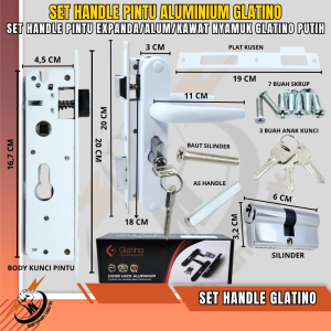 1 Set Handle Kunci Pintu Aluminium / Expanda Door Lock Glatino Warna Putih Kuat Tahan Lama Produk Original Glatino