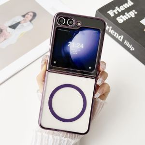 KISSCASE Luxury Plating Clear Folding Phone Case For Samsung Galaxy Z Flip 6 5 4 3 5G Magsafe Wireless Charging Transparent Hard PC Anti-fall Shockproof Back Cover For Galaxy Z Flip 6 5 4 3