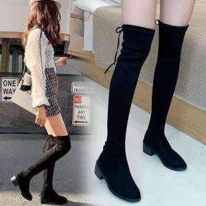 Korea Fashion Black High Boots Women Trend Over The Knee Suede Boots (Add 1 size)