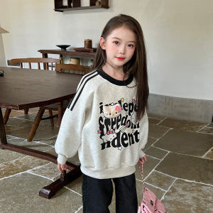 สาวการ์ตูนคิตตี้เสื้อกันหนาวหลวมฤดูใบไม้ผลิและฤดูใบไม้ร่วงใหม่เด็กเสื้อสวมหัวอินเทรนด์