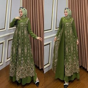 (COD) Laura Dress Matt Ceruty Mix Brukat Apk Payet Swaroski Size XL Dress Wanita Terbaru 2024 Murah