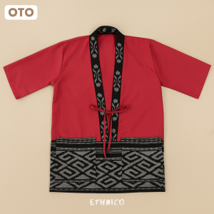 Outer Tenun Etnik Cardigan Oxford Pria Kasual