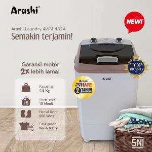 ARASHI MESIN CUCI  PRIME AWM 452A 1 TABUNG 45 KG GARANSI 2 TAHUN - MESIN CUCI PORTABLE - MESIN CUCI ARASHI - MESIN CUCI MURAH -