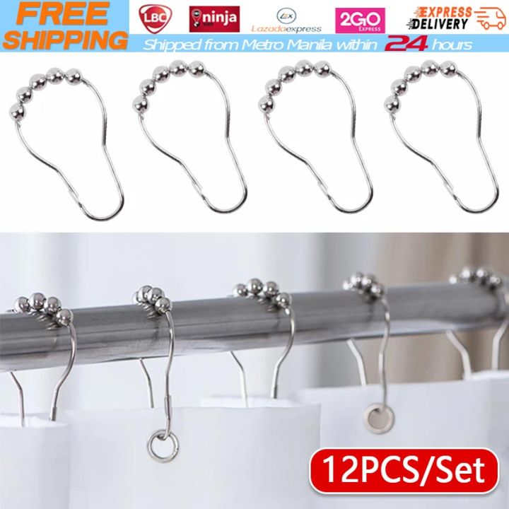 Local Warehouse】12 Pieces Shower Curtain Hooks Decorative Drape Hangers  Bathing Liners Clip Rings Hotel Room Accessories Replacement Parts Metal  Curtain Rings Hanging Hooks for Curtains Rods Pole Voile Heavy Duty Rings