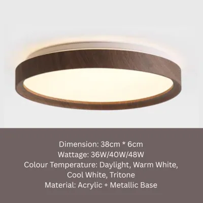 Premium Dark Wood Walnut Print LED Ceiling Light Japandi Style