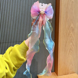 DEUKIO กิ๊บตาข่ายถักโบว์สำหรับเด็กผู้หญิงตัวเล็กอุปกรณ์ที่หนีบผมริบบิ้นพันผมปิ่นปักผมพู่ไล่ระดับสี