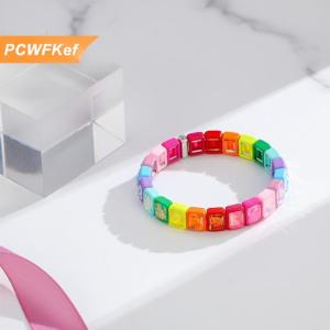 【PCWFKef】 Handmade hình học phụ nữ Vòng đeo tay đầy màu sắc pha lê cầu vồng đính cườm men Bangle đàn hồi cho thời trang hàng ngày và quà tặng bạn bè