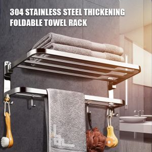 SUS 304 Stainless Steel Towel Rack Solid Foldable Towel Bar Bathroom Rack