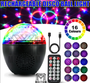 Bluetooth USB Rechargeable Disco Ball Light 16 Color Mode Strobe Stage Light  Party Weed & Kids Room