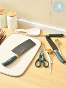 Ready Stock Wall-Mounted Holder Cutlery Organizer No-Drill Carbon Steel Rack with Drip Tray Utensil Chopsticks