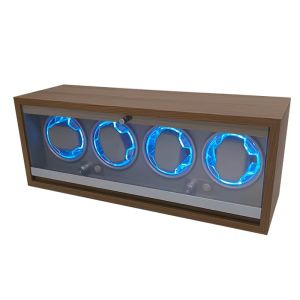 *พร้อมส่ง*ไฟLED กล่องหมุนนาฬิกา 4 เรือน(วอลนัทสีดำไม้) Watch Winder กล่องนาฬิกา กล่องหมุนนาฬิกาอัตโนมัติ ห้าเกียร์ปรับได