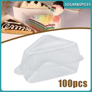 100Pcs Clear Slice Cake Box Clamshell Slice Triangle Cake Container Plastic Triangle Cake Pack Box