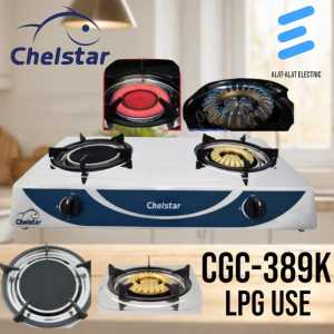 Chelstar CGC-389K Gas Stove | 2 Burner | Jimat Gas | Stainless Steel | Home Use
