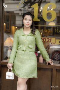 Set tweed áo khoác tua rua + Chân váy túi chéo BIGSIZE (55kg đến 95kg) - 22T1SBD35 - [BUstu Bigsize]