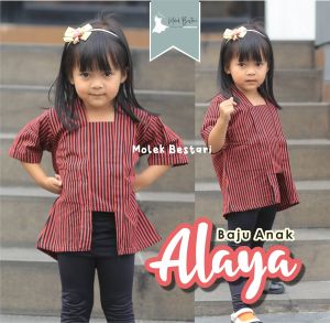 Atasan Kutu Baru Anak Motif Lurik Bayi dan Anak TK dan SD Warna Merah Kombinasi