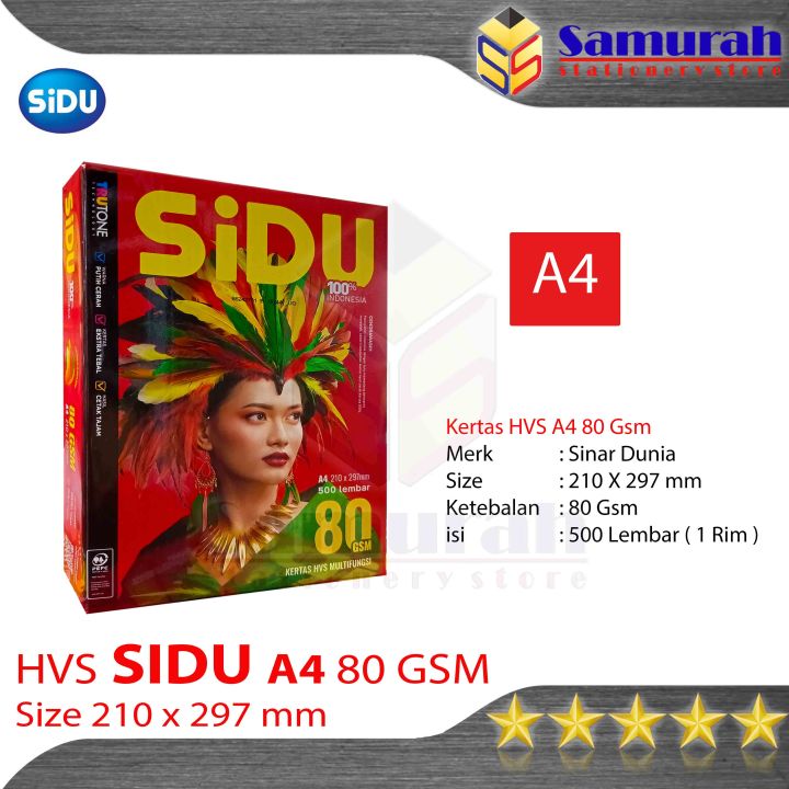 Kertas HVS Sinar Dunia A4 80 Gsm / HVS Sidu A4 80 Gram / Kertas Sidu A4 80gsm Kertas HVS Putih Print