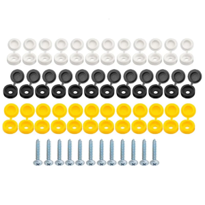 48Pcs Car License Plate Screws&Caps Fastening Kit Featuring Hinged Design In Black White Yellow Suitable For Any Vehicle