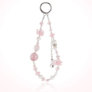 BasicSpark Phone Strap Pink Peach Blossom Purple Glass Phone Lanyard Womens Pendant Cord Chain Phone Case Airpods Decoration Keychain