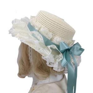 Breathable Straw Bonnet Hat Comfortable Victorian Theme Event Hat With Lace Trim and Bowknot For Cosplay Gatherings
