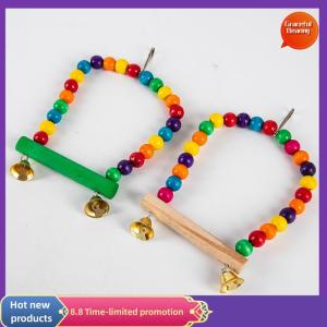 Graceful Natural Wooden Parrots Swing Toy Birds Perch Hanging Swings Cage Colorful Beads