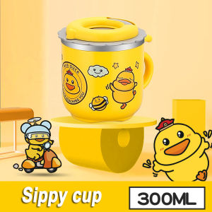 Cartoon Cup Straw Cup 300ml Stainless Steel Water Cup Milk Cup Thermos Water Bottle