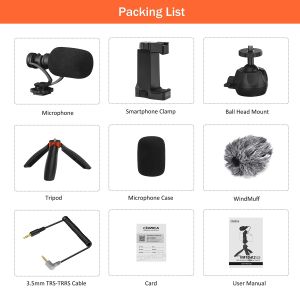 COMICA CVM-VM10-K2 PRO Smartphone Microphone with Mini Tripod Video Shotgun Mic for iPhone and Android Phones Vlogging Kit for RecordingFilmmaker Accessories Official Original