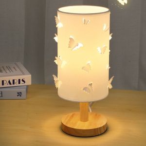 STARRY Warm Glow Bedside Ambient Lamp 3D Butterfly Decorative Solid Wood LED Night Light Creative Cylinder Lamp Shade Wood Desk Light Bedroom