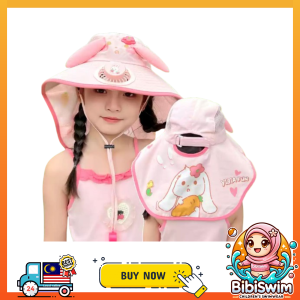 BIBISWIM Wide Brim Children Sun Hat Kids Bucket Hat Fan | Topi Pantai Budak Lelaki Perempuan Kipas