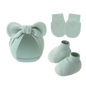 Bé trai bé gái bông nắp ca-pô Mũ găng tay Bộ tất 3-mảnh đầu bảo vệ găng tay nón thắt nơ cho trẻ sơ sinh