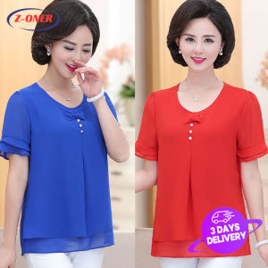 Z-ONER Chiffon Blouse for Women New Style 2023 Short Sleeve Blouse Loose Casual Blouse Top