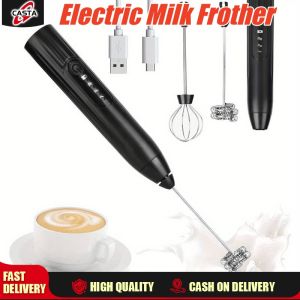 Coffee Milk Frother Electric Foamer Wand USB Rechargable Handheld Pitcher Foam Maker Egg Beater Stirrer with 2 Stainless Steel Whisk Milk Frothing Pitcher Milk Boiler Cup for Hot and Cold Coffee Lattes Cappuccino Protein Powder Matcha Hot Chocolate Shaker