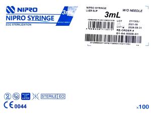 NIPRO SYRINGE 3ML LUER SLIP 100S STERILE SINGLE-USE SYRINGE EXPIRY 2029 GOODS SOLD ARE NON RETURNABLE