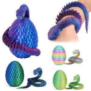 PLLEWY Rotatable 3D Printed Articulated Snake Egg Set Gradient Crystal Simulation Snake Christmas Gift Movable Joints Joint Mobility Figurine Fish Tank
