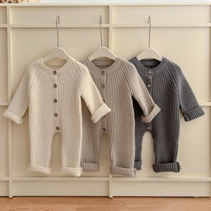 Newborn Baby Clothes Versatile Autumn Winter  Solid Color Knitted Thick Climbing Clothes Infants and Children Baby Jumpsuit
