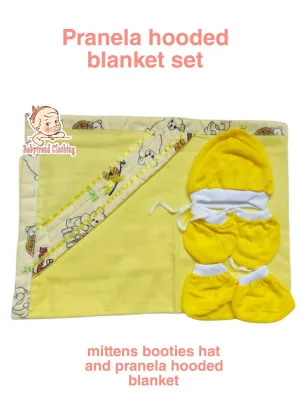 6in1 Hooded Blanket / Pranela&Bonnet Set (Bonnet BootiesMittens) For Newborn