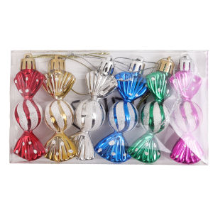 6Pcs Colorful Christmas Hanging Pendant DIY Electroplating Candy Xmas Tree Ornament Supplies for New Year Home Party Decor