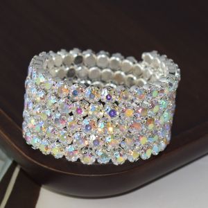 MECOME Fashion Crystal Rhinestones Bridal Jewelry Five Rows Bangles Crystal Bracelets Wedding Bangles Hand Wrist Bracel