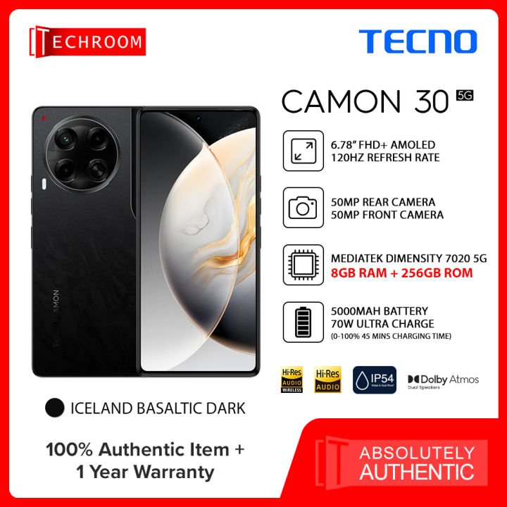 Tecno Camon 30 5G | 16GB (8GB + 8GB Extended RAM) + 256GB ROM | Full HD+ |  Screen Size (inches): 6.78" | Lazada PH