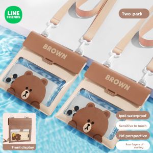 LINE FRIENDS BROWN PVC ABS Waterproof Phone Pouch IPX8 30m for Swimming LFB435