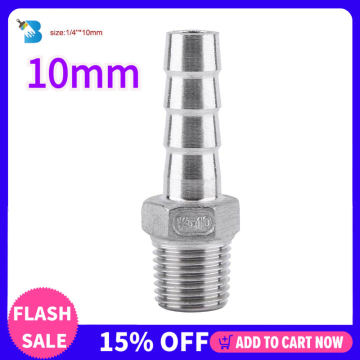 Stainless Steel Ss304 Male Thread Pipe Fitting Barb Hose Tail Connector Bsp 18 ~34 Barb Hose 6063