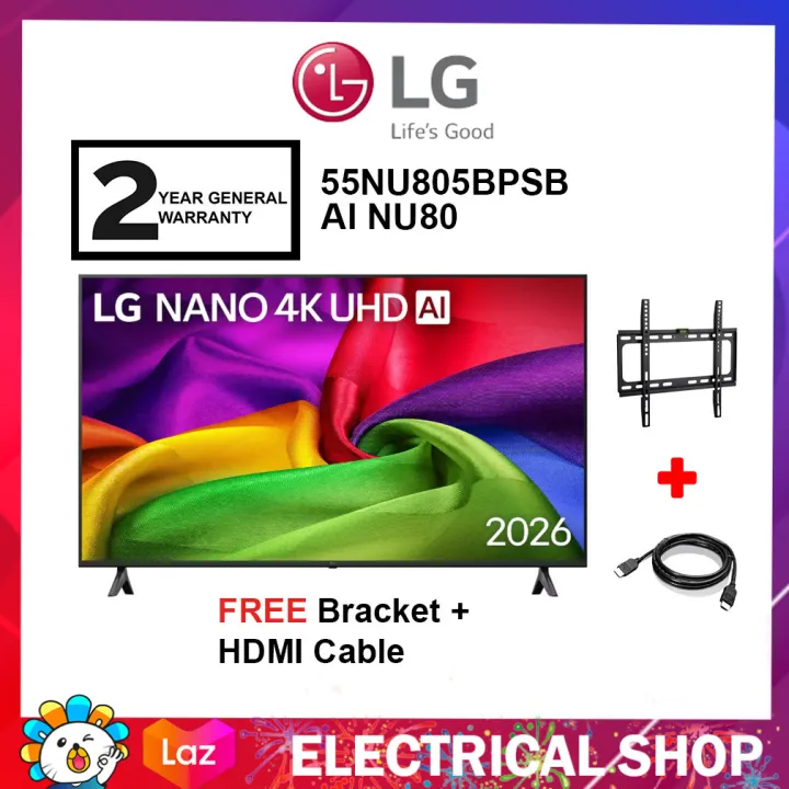 LG 55'' AI NU80 55NU805BPSB / NANO 4K UHD AI 55NU845BPSB NU84 Smart TV (2026) Television (Free TV Bracket and HDMI Cable)