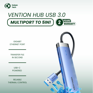 Hub USB 3.0 5in1 Vention  TGFSB | Konektor LAN RJ45 100Mbps + USB-C PD + 3 Port USB Aluminium Blue