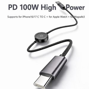 DSFSI USB Loại-C Cáp dữ liệu 3 trong 1 PD 100W dành cho Magsafe 3 Cáp sạc Bền bỉ Truyền dữ liệu Dây dữ liệu Cho Đồng hồ Apple/MacBook/iPhone dành cho Laptop Đồng hồ thông minh Điện thoại
