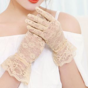 MARBLEX Floral Womens Lace Gloves Wrist Length Wedding/Party Driving Mittens Elegant Lady Short Lace Gloves for Dinner Fancy Costume Accessories