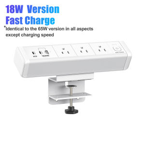 65W Desk Clamp Power Strip Heavy Duty Extension Cord With USB Type C Surge Protector 2 Meter Extension Wire With Socket Outlet Flat Plug Fireproof For Home Office