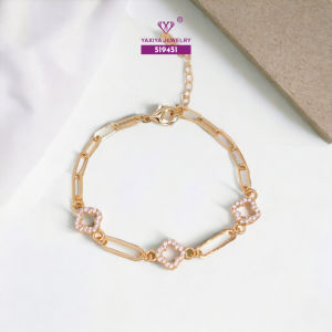 Yaxiya Gelang Rantai Paper Klip Permata Perhiasan Lapis Emas 18K X4-1010